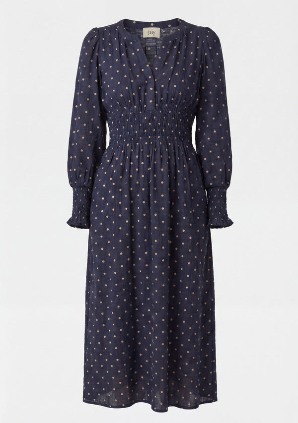 I SAY Naomi V-Neck Dress Dresses D67 Navy Dot