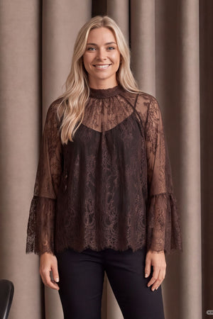 I SAY Nicole Lace Blouse Blouses 356 Dark brown