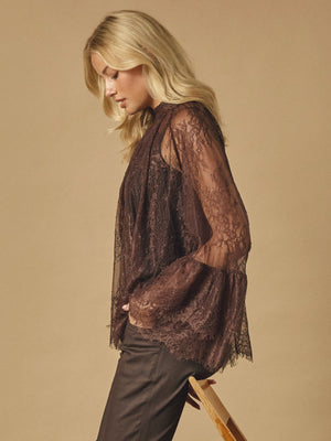 I SAY Nicole Lace Blouse Blouses 356 Dark brown