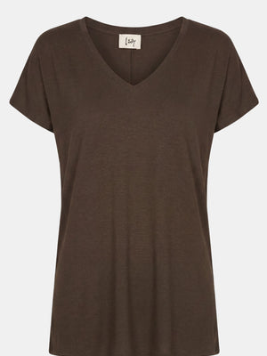I SAY Nugga V-Neck T-Shirt Basics 356 Dark brown