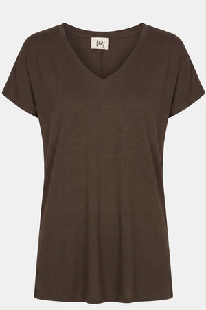 I SAY Nugga V-Neck T-Shirt Basics 356 Dark brown