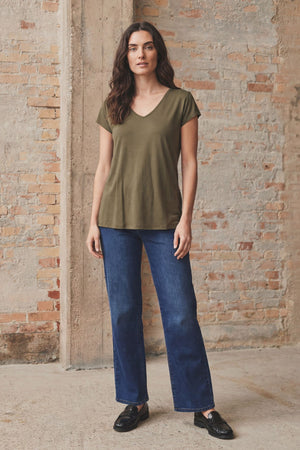 I SAY Nugga V-Neck T-Shirt Basics 885 Khaki