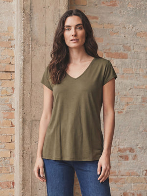 I SAY Nugga V-Neck T-Shirt Basics 885 Khaki
