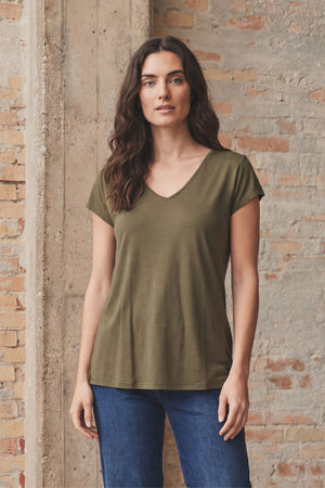 I SAY Nugga V-Neck T-Shirt Basics 885 Khaki
