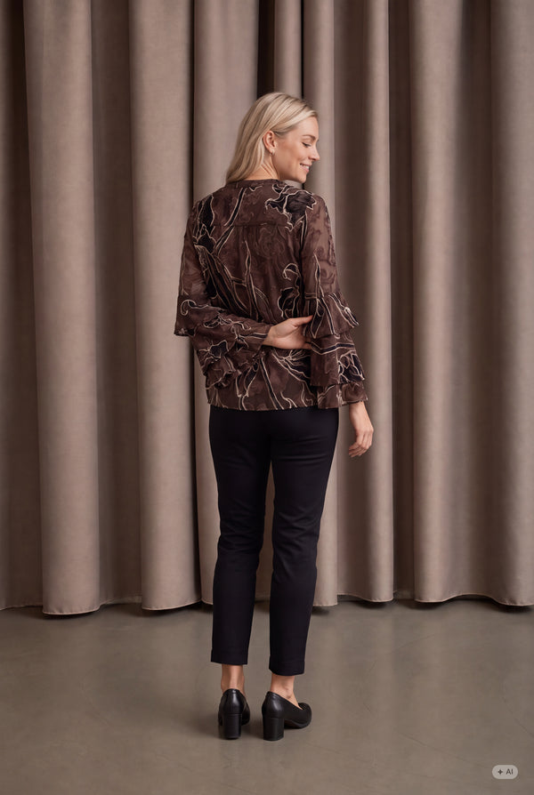 I SAY Obi Flounce Blouse Blouses P14 Brown Flower