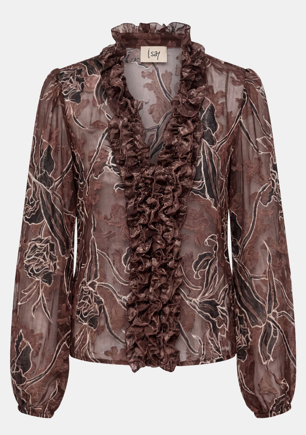 I SAY Obi Ruffle Blouse Blouses P14 Brown Flower