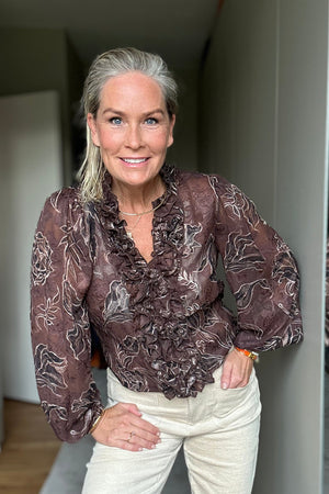 I SAY Obi Ruffle Blouse Blouses P14 Brown Flower