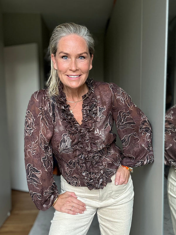 I SAY Obi Ruffle Blouse Blouses P14 Brown Flower
