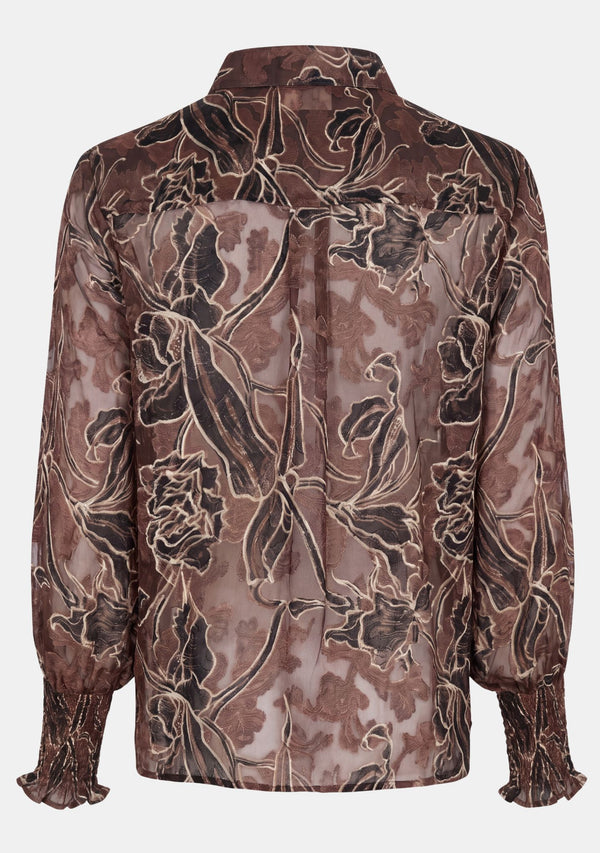 I SAY Obi Smock Blouse Blouses P14 Brown Flower
