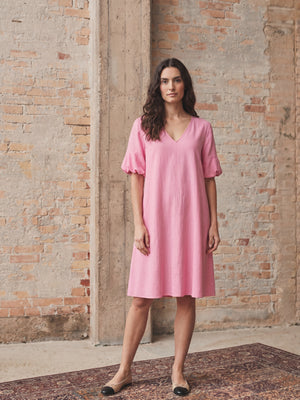 I SAY Pearl Baloon Sleeve Dress Dresses 550 Fresh Pink