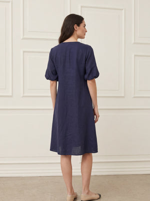 I SAY Pearl Baloon Sleeve Dress Dresses 640 Navy