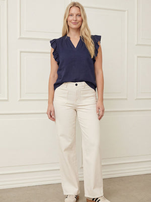 I SAY Pearl Flounce Top Tops 640 Navy