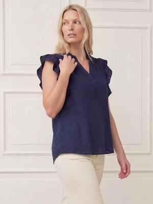 I SAY Pearl Flounce Top Tops 640 Navy
