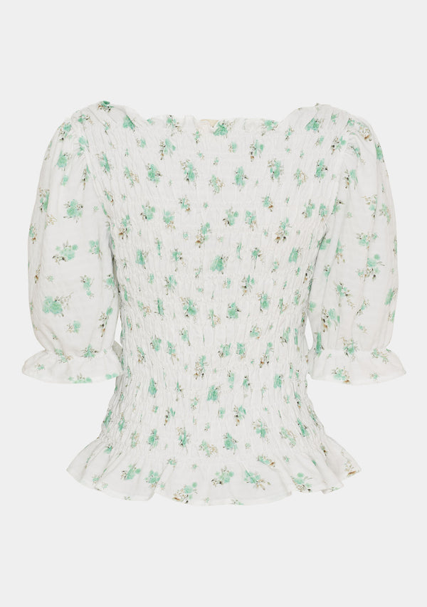 I SAY Pernille Smock Blouse Blouses G15 Green Flower Dream