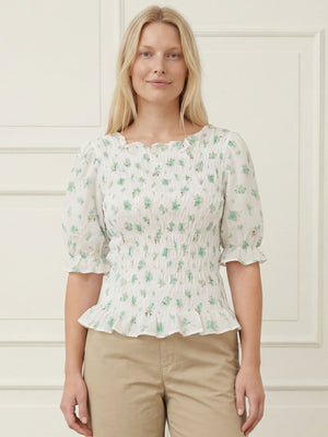 I SAY Pernille Smock Blouse Blouses G15 Green Flower Dream
