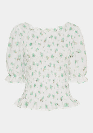 I SAY Pernille Smock Blouse Blouses G15 Green Flower Dream