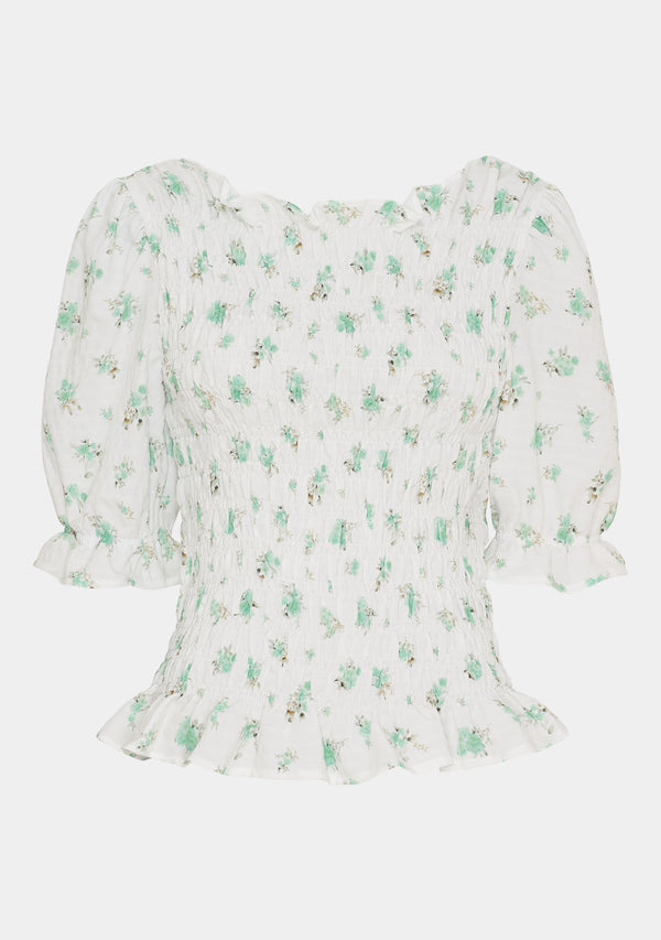 I SAY Pernille Smock Blouse Blouses G15 Green Flower Dream
