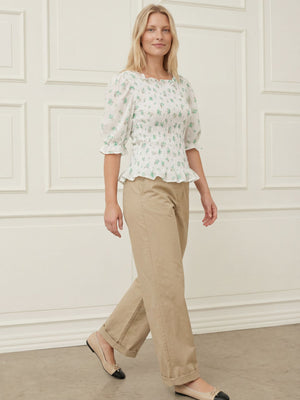 I SAY Pernille Smock Blouse Blouses G15 Green Flower Dream