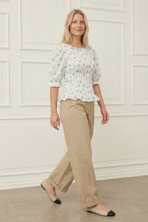 I SAY Pernille Smock Blouse Blouses G15 Green Flower Dream
