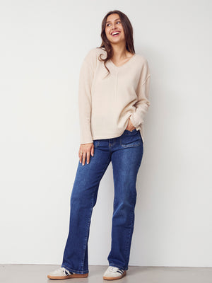 I SAY Robin V-Neck Pullover  Knitwear 146 Cream