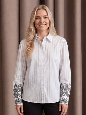 I SAY Sigga Embroidery Shirt Shirts N67 White Pinstripe