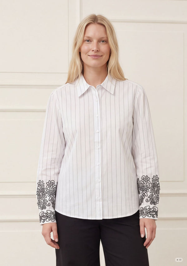 I SAY Sigga Embroidery Shirt Shirts N67 White Pinstripe