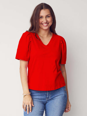 I SAY Tinni V-Neck T-Shirt Basics 432 Fresh Red