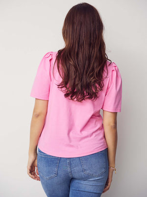 I SAY Tinni V-Neck T-Shirt Basics 515 Hot pink