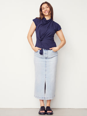 I SAY Uda Drape Top Tops 640 Navy