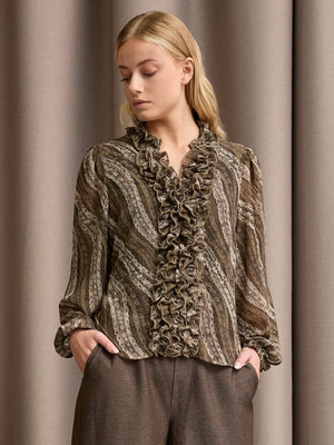 I SAY Vibse Ruffle Blouse Blouses N65 Khaki Magic