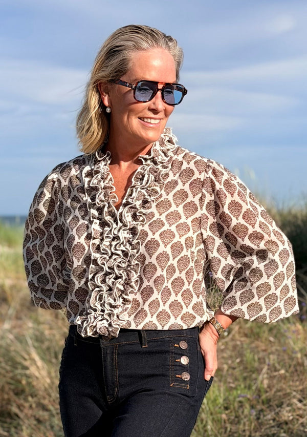 I SAY Vibse Ruffle Blouse Blouses N85 Heritage Damask
