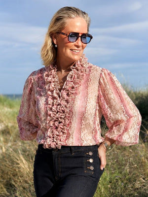 I SAY Vibse Ruffle Blouse Blouses N86 Rose Snake