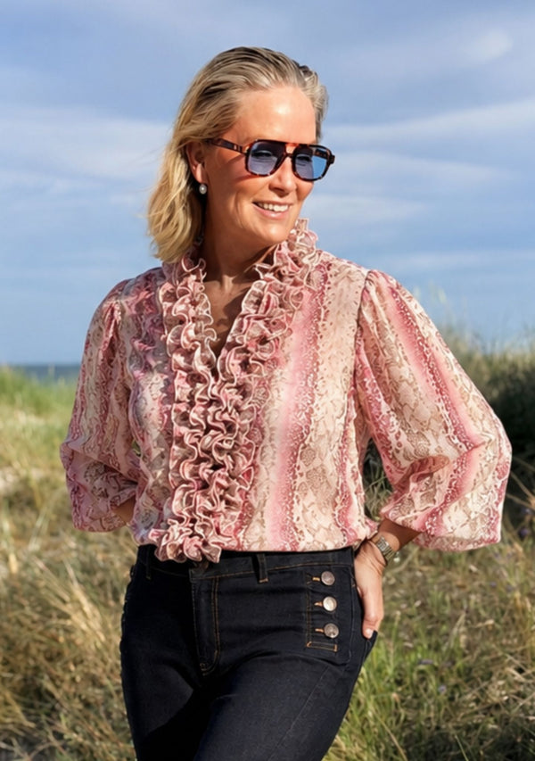 I SAY Vibse Ruffle Blouse Blouses N86 Rose Snake